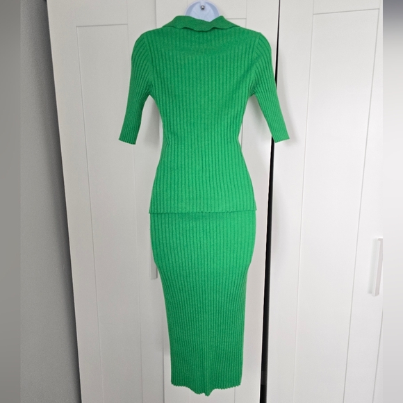 NWOT Rare Retro Fun Ribbed Pointelle Knit Polo & Midi Skirt Set - Picture 6 of 9